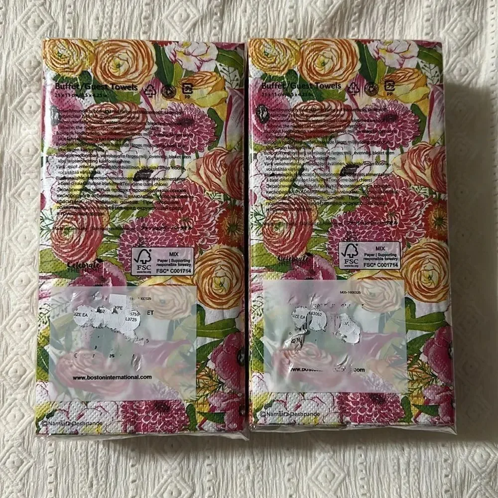 Celebrate THE HOME 32 x 2 pk Garden Bouquet Pink White Green Yellow Guest Towel